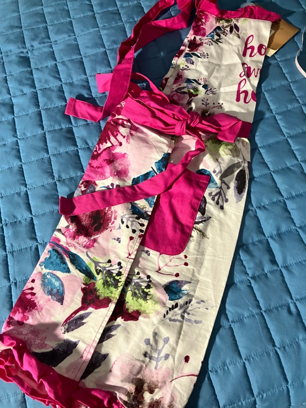 Floral Pink Accent Kitchen Apron with Pocket
